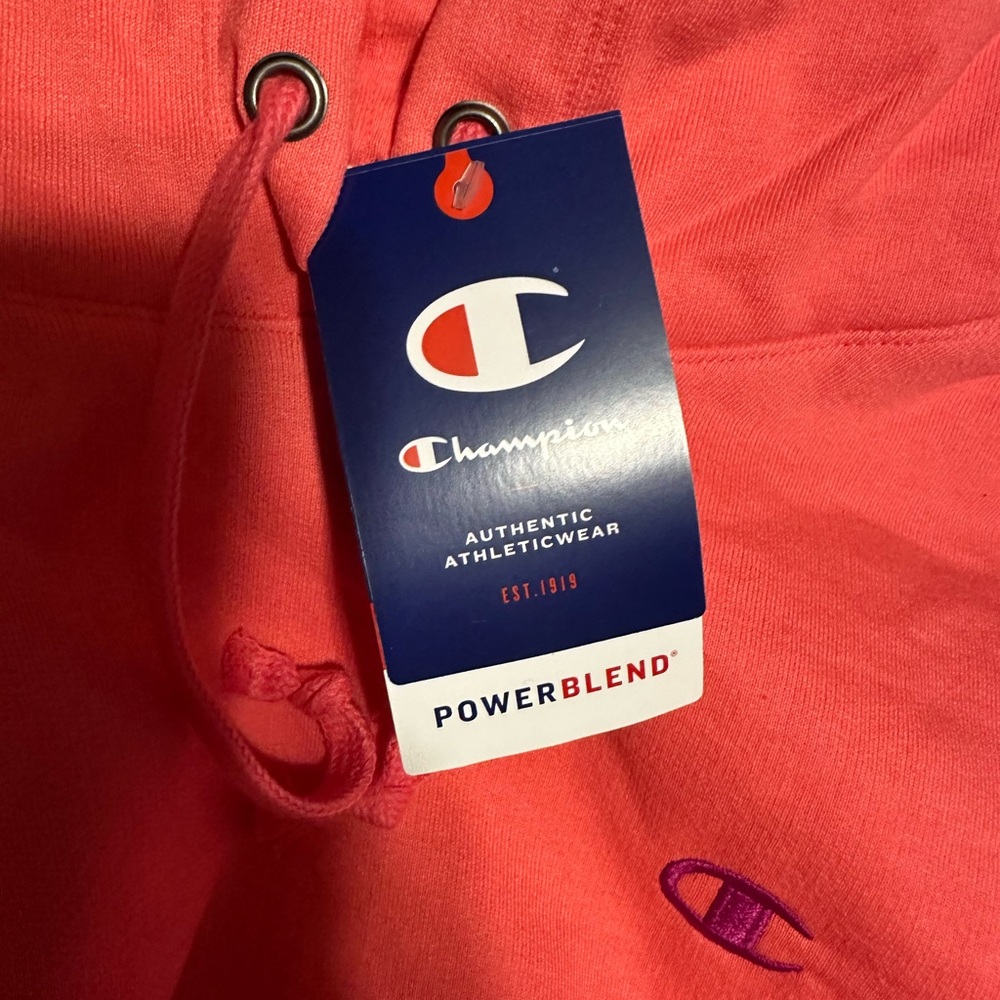 NWT Champion Powerblend Coral Drawstring Hooded Sweatshirt Womens Unisex Size XS - Picture 3 of 7